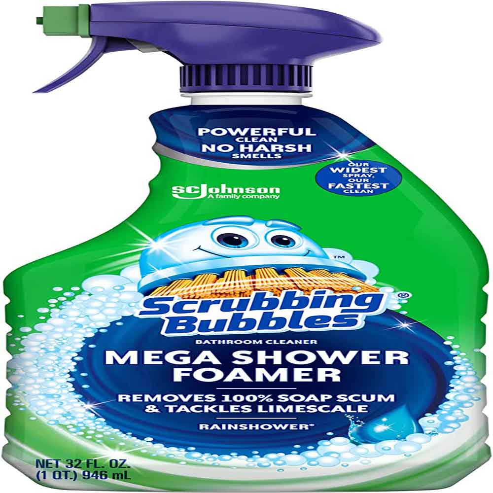 Alliancemart-Scrubbing-Bubbles.jpg Scrubbing Bubbles Mega Shower Foamer Disinfecting Spray, Multi-Surface Bathroom and Tile Cleaner Grime Fighter, Removes 100% Soap Scum, Rainshower Scent, 32 oz - Image 1